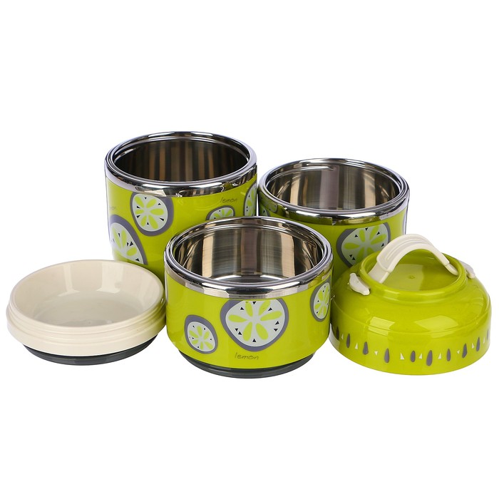 Ланч-бокс 1.75 л, набор 3в1 (950 мл, 2х400 мл, тарелка), 3 ч, микс, 11х30 см