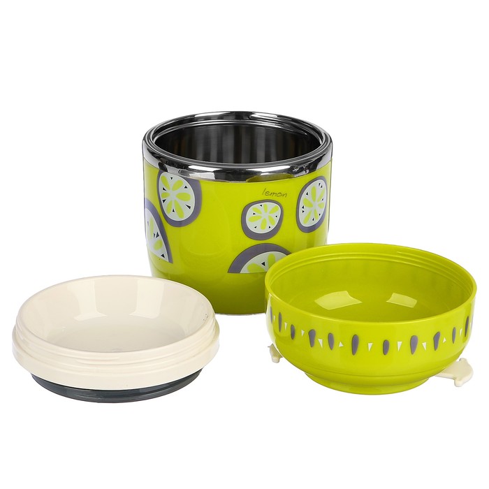 Ланч-бокс 0.95 л, 1 тарелка, резин. ручка, 3 ч, микс цветов и фруктов, 11х16.5 см