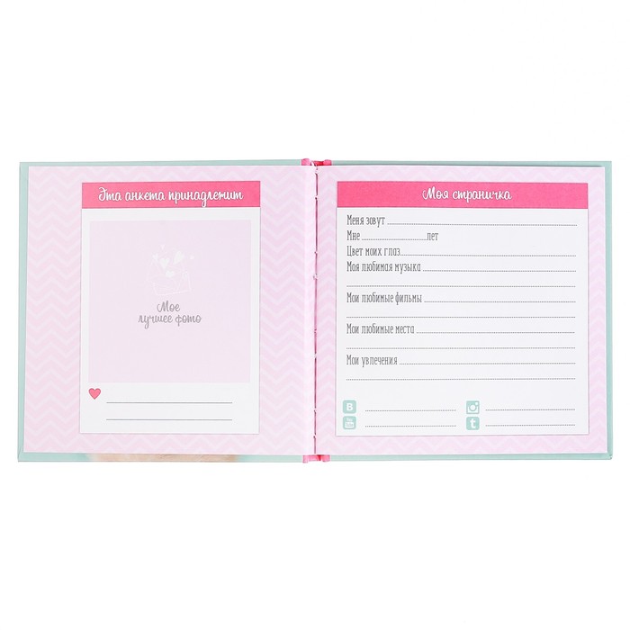 Подарочный набор "Возьми меня с собой": анкета для девочек в твёрдой обложке с наклейками и карандаши, 6 шт