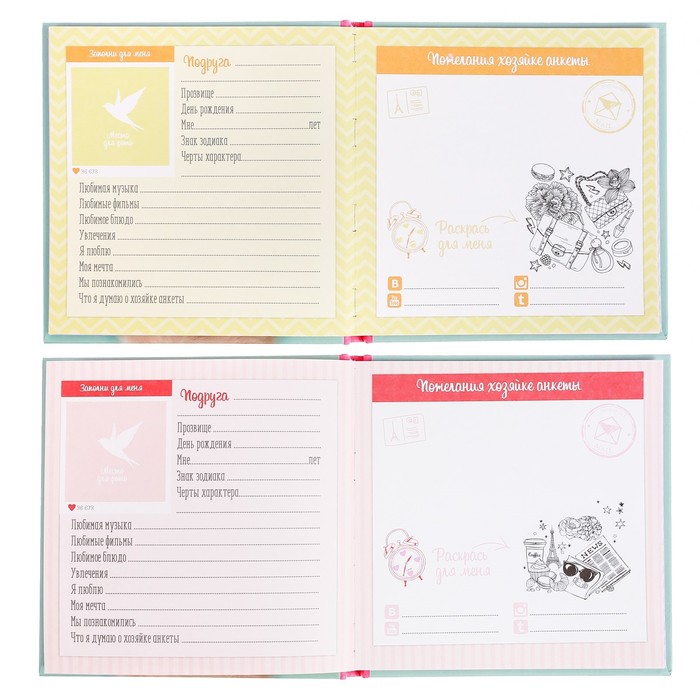 Подарочный набор "Возьми меня с собой": анкета для девочек в твёрдой обложке с наклейками и карандаши, 6 шт