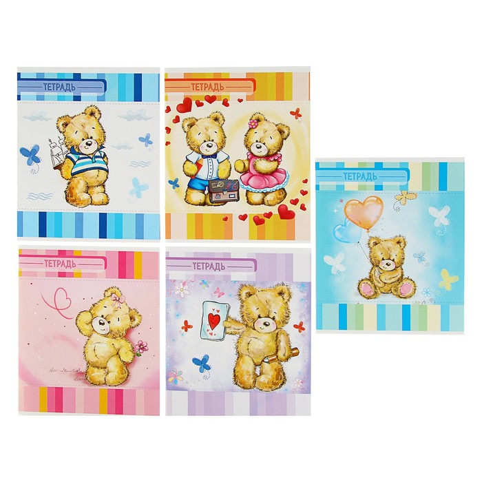 Тетрадь 24 листа клетка Calligrata "Мишки", обложка мелованный картон, 5 видов МИКС