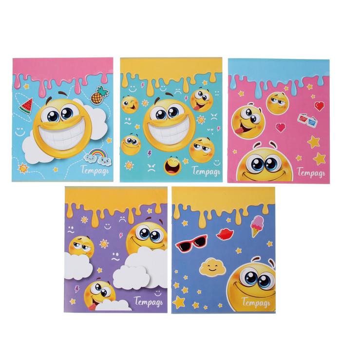 Тетрадь 24 листа клетка Calligrata "Смайлы", обложка мелованный картон, 5 видов МИКС