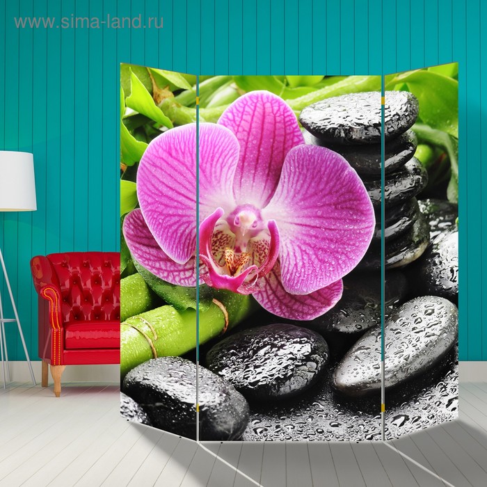 Ширма Розовая орхидея на камнях, 160 × 160 см