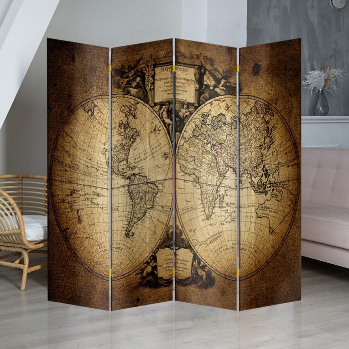 Ширма Старинная карта мира, 200 х 160 см