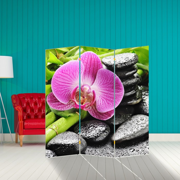 Ширма "Розовая орхидея на камнях" 150 × 160см