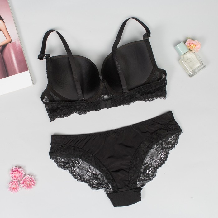 Комплект нижнего белья (бюстгальтер, трусы) 8202 цвет чёрный, 85В (факт 80B), р-р 48-50 (2XL 34062