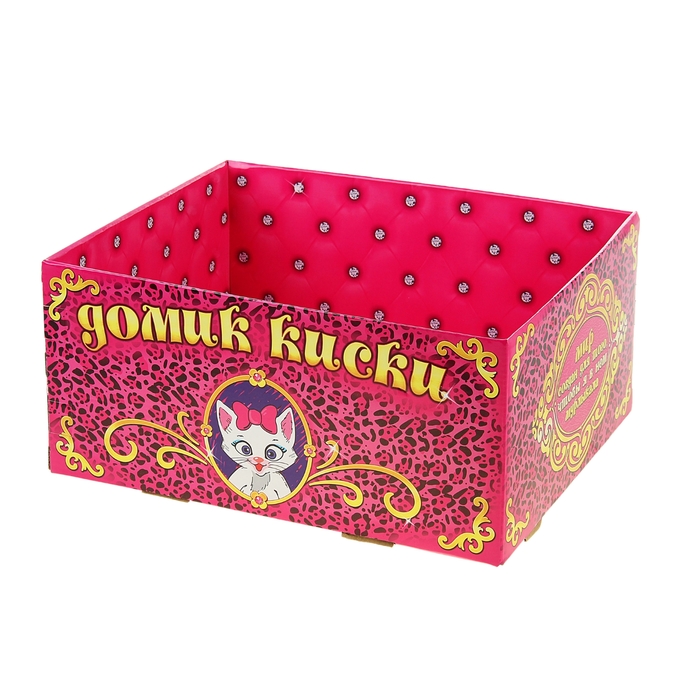 Домик-коробка с матрасом "Домик киски",открытая