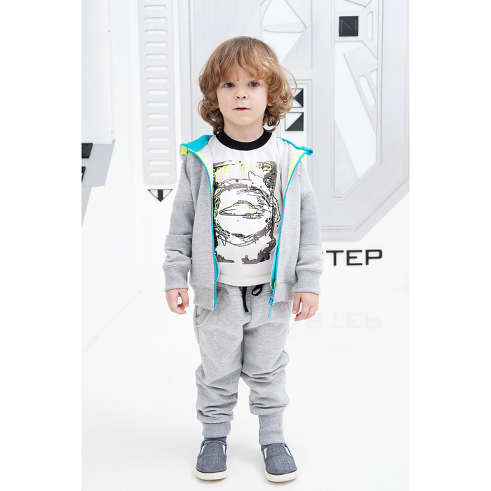 Костюм детский с капюшоном (куртка, брюки), рост 92 см, цвет цвет серый/бирюзовый КЛ-23_М