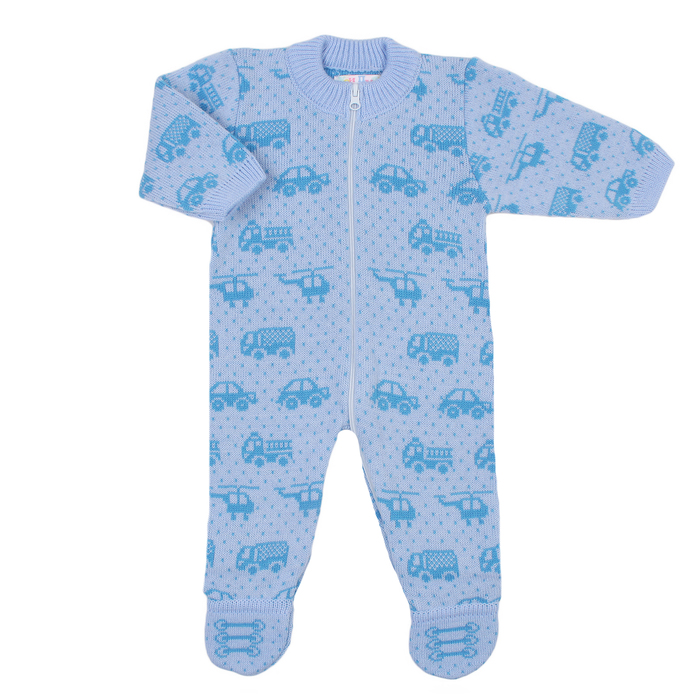 Комбинезон детский "Машинки", рост 50-56 см, цвет голубой 11424_М