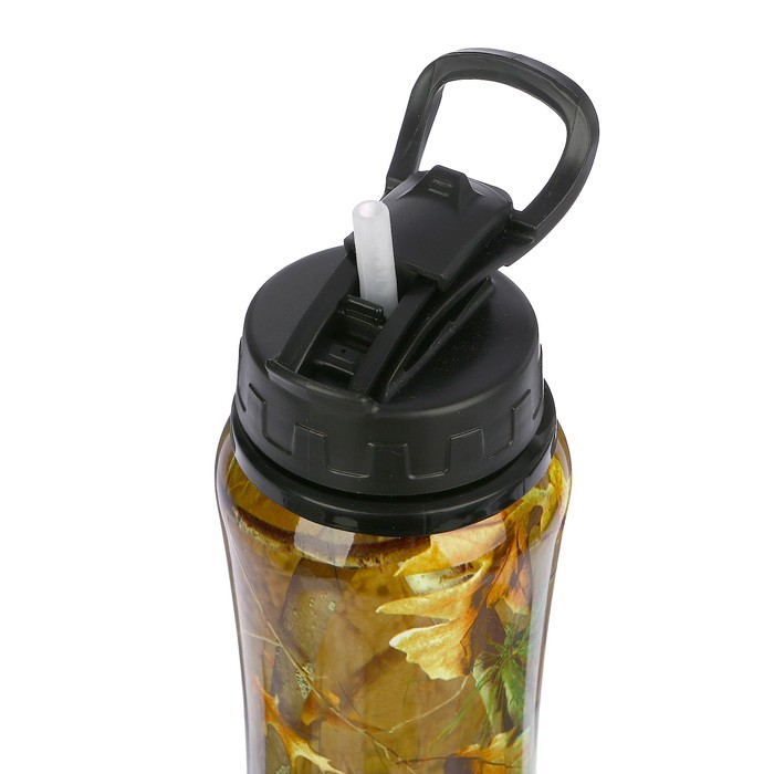 Бутылка для воды 800 мл «Осенний лес», с трубкой, на защёлке, микс картинок 7.5х27 см