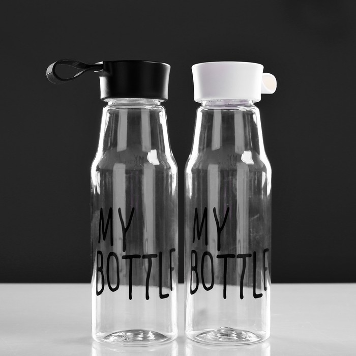 Бутылка для воды 380 мл, крышка под силикон, прозрачная, микс цветов и надписей, 6.5х21 см