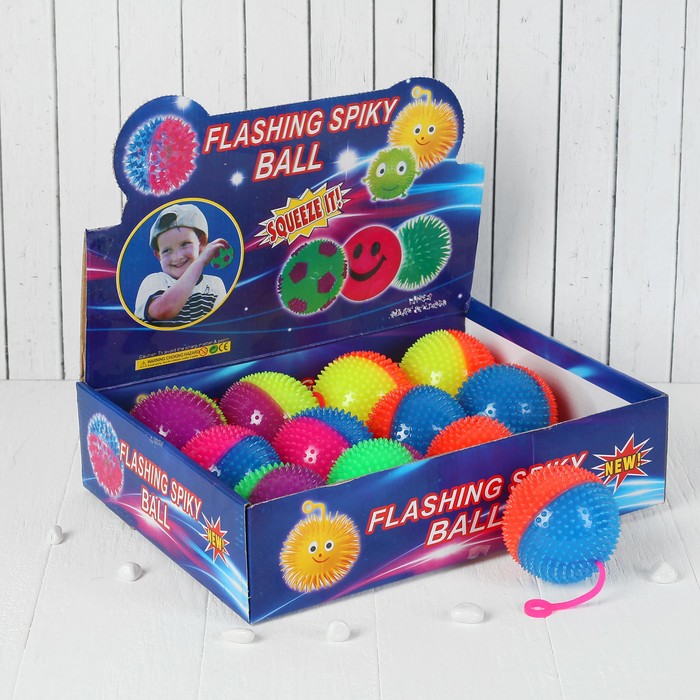 Мяч световой "Цветной" на резинке с пищалкой, цвета МИКС