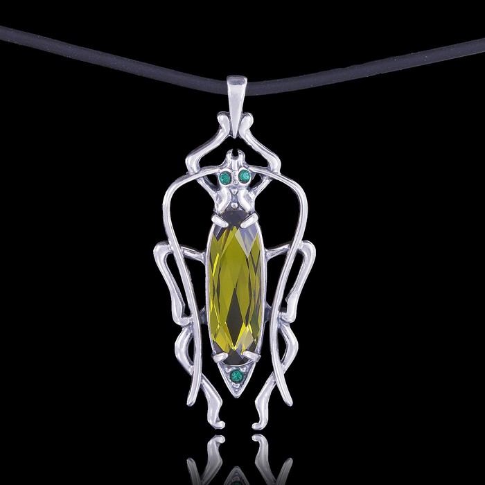 Кулон "Торвальд", цвет зелёный в чернёном серебре