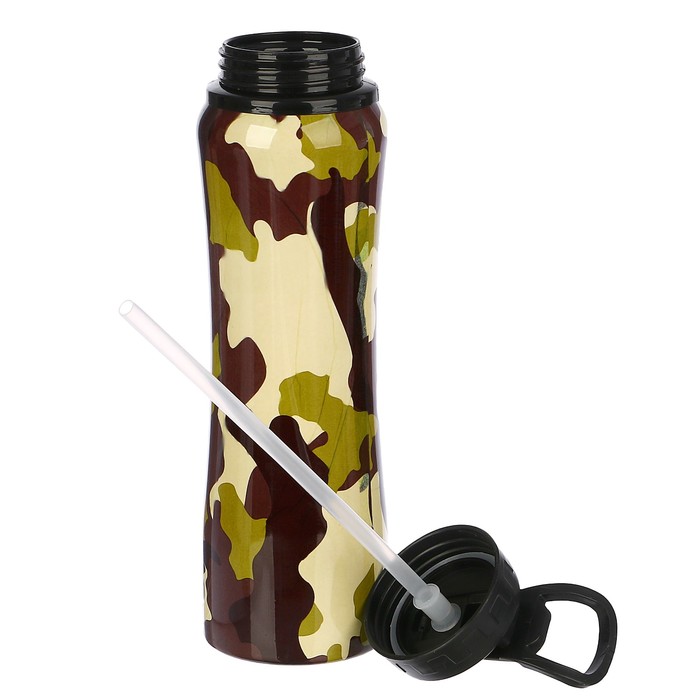 Бутылка для воды 800 мл «Хаки», с трубкой, на защёлке, 7.5х27 см