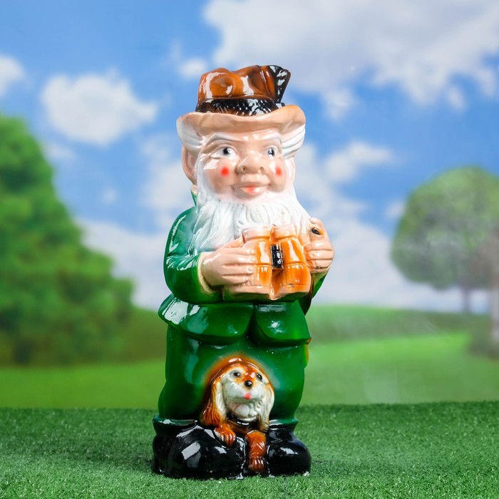 Садовая фигура "Гном-охотник" малая, зелёные штаны