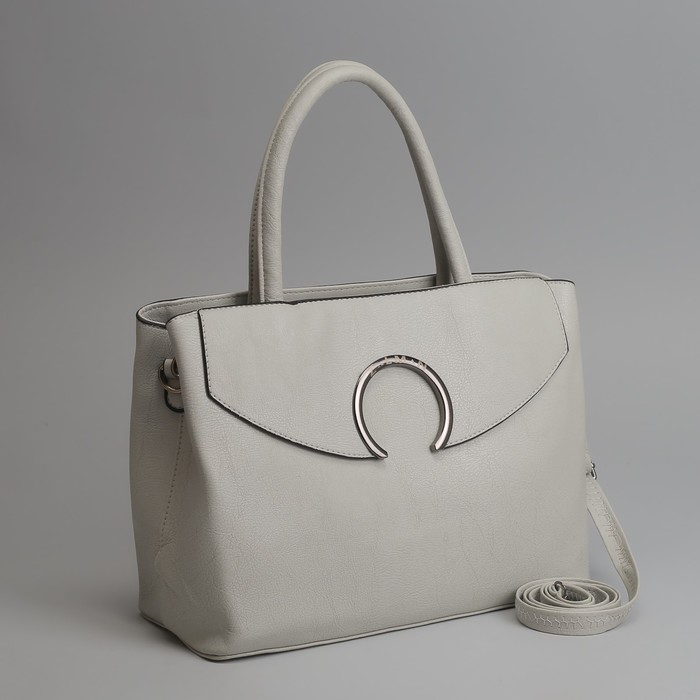 Сумка женская, отдел с перегородкой на молнии, наружный карман, длинный ремень, цвет серый