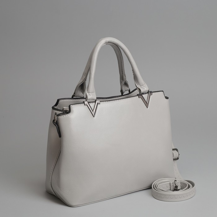 Сумка женская, отдел на молнии, наружный карман, длинный ремень, цвет серый