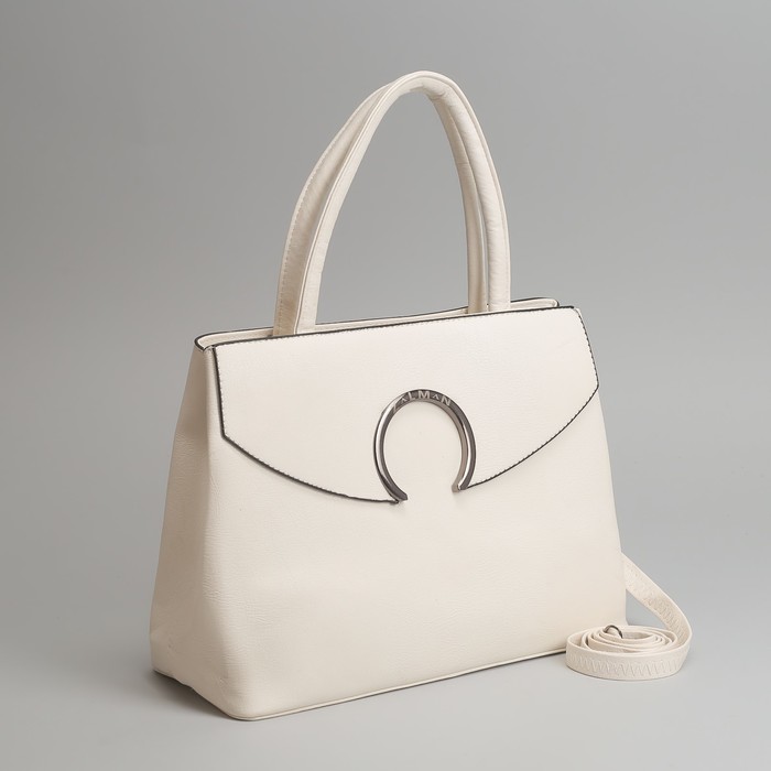 Сумка женская, отдел с перегородкой на молнии, наружный карман, длинный ремень, цвет белый