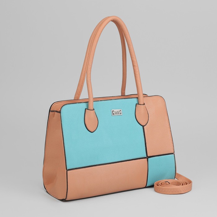 Сумка женская на молнии, отдел с перегородкой, наружный карман, длинный ремень, цвет персиковый