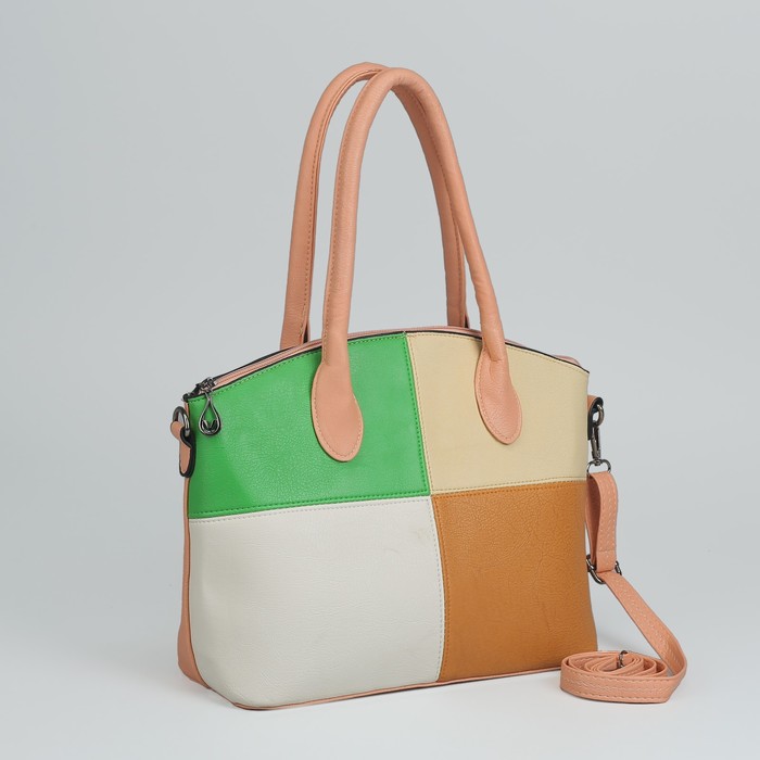 Сумка женская на молнии, отдел с перегородкой, длинный ремень, цвет персиковый