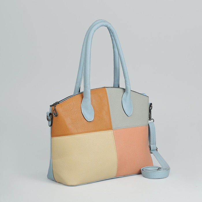 Сумка женская на молнии, отдел с перегородкой, длинный ремень, цвет голубой