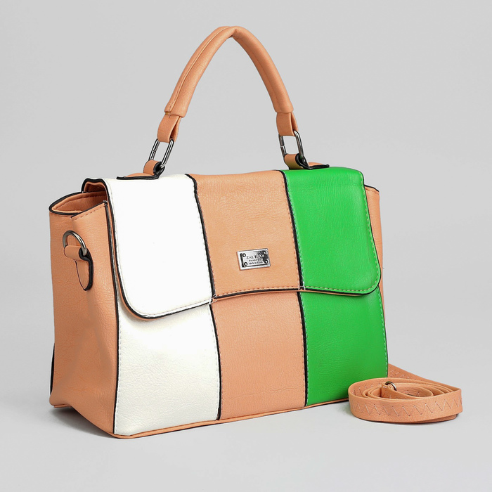 Сумка женская, отдел с перегородкой на молнии, наружный карман, длинный ремень, цвет персиковый