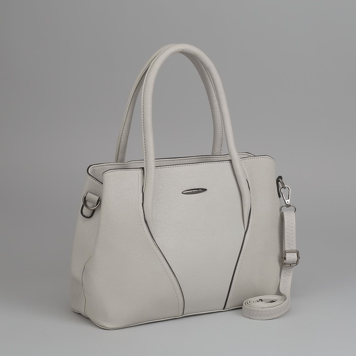 Сумка женская, отдел с перегородкой на молнии, длинный ремень, цвет серый