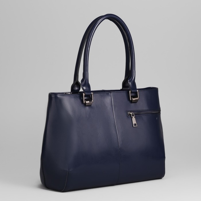 Сумка женская, 3 отдела на молнии, 2 наружных кармана, цвет синий