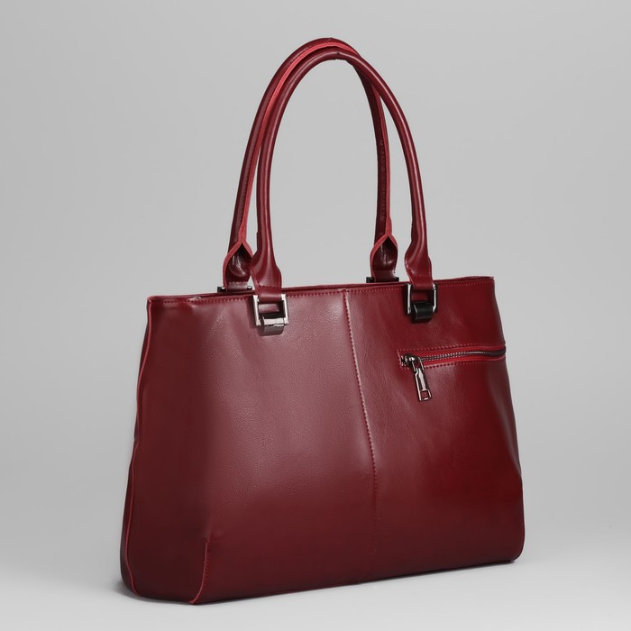 Сумка женская, 3 отдела на молнии, 2 наружных кармана, цвет бордовый