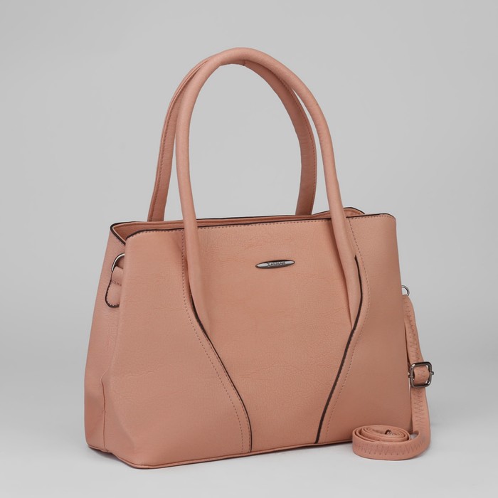 Сумка женская на молнии, отдел с перегородкой, длинный ремень, цвет персиковый