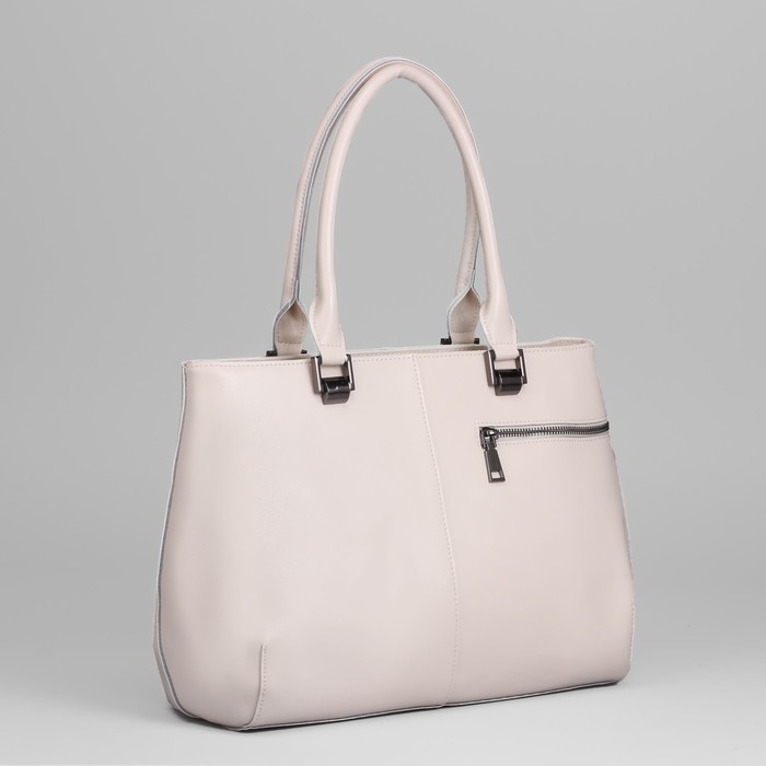 Сумка женская, 3 отдела на молнии, 2 наружных кармана, цвет молочный