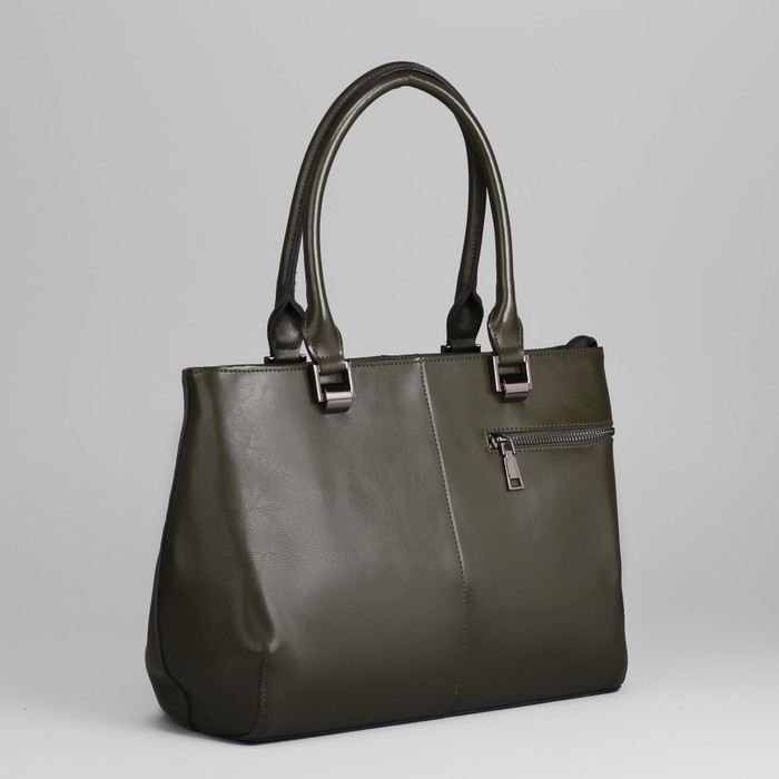 Сумка женская, 3 отдела на молнии, 2 наружных кармана, цвет оливковый