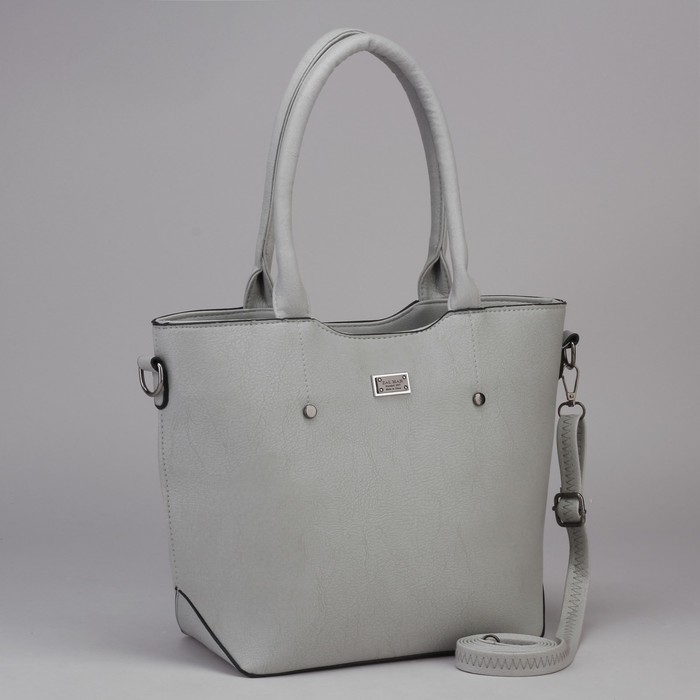 Сумка женская, отдел с перегородкой на молнии, наружный карман, длинный ремень, цвет серый