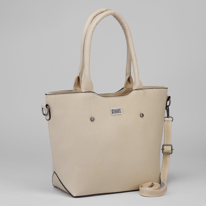 Сумка женская, отдел с перегородкой на молнии, наружный карман, длинный ремень, цвет бежевый