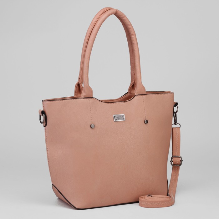 Сумка женская на молнии, отдел с перегородкой, наружный карман, длинный ремень, цвет персиковый