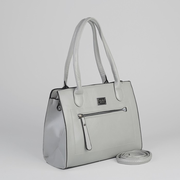 Сумка женская, отдел на молнии, 2 наружных кармана, длинный ремень, цвет серый