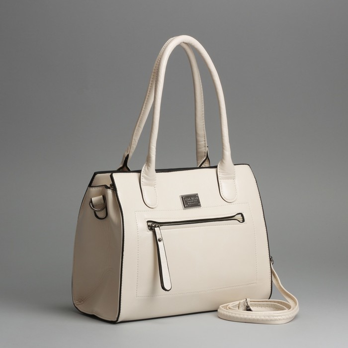 Сумка женская, отдел на молнии, 2 наружных кармана, длинный ремень, цвет бежевый