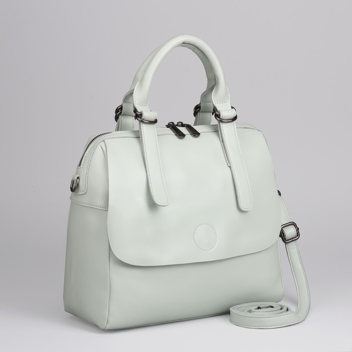 Сумка женская, отдел на молнии, 2 наружных кармана, длинный ремень, цвет мятный