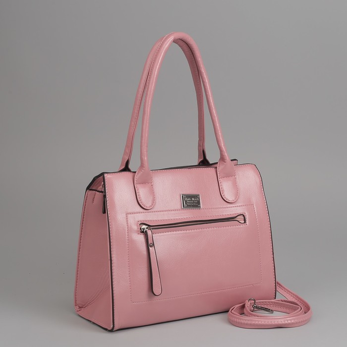 Сумка женская, отдел на молнии, 2 наружных кармана, длинный ремень, цвет розовый