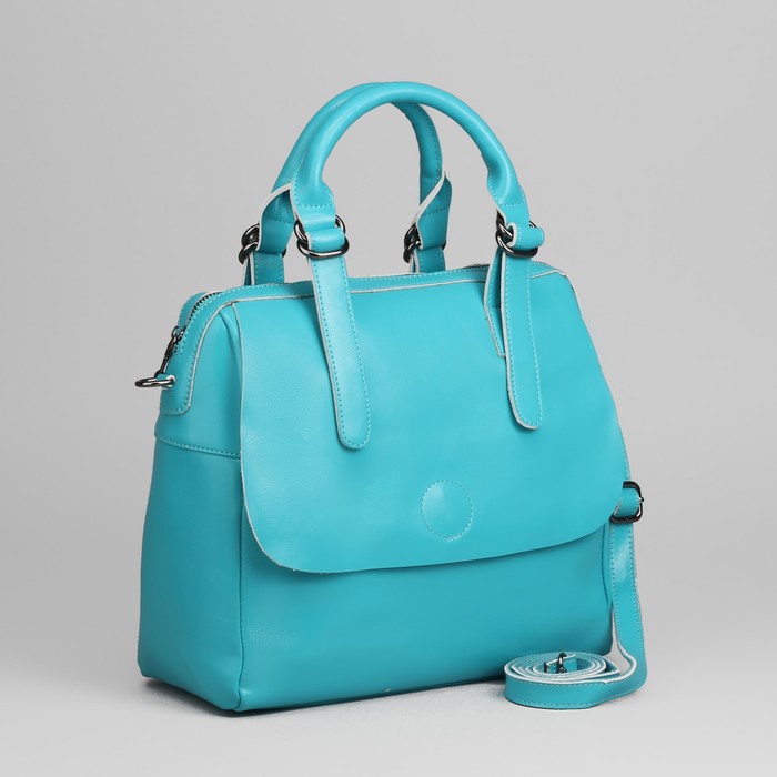 Сумка женская, отдел на молнии, 2 наружных кармана, длинный ремень, цвет бирюзовый