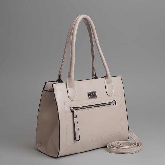 Сумка женская, отдел на молнии, 2 наружных кармана, длинный ремень, цвет молочный