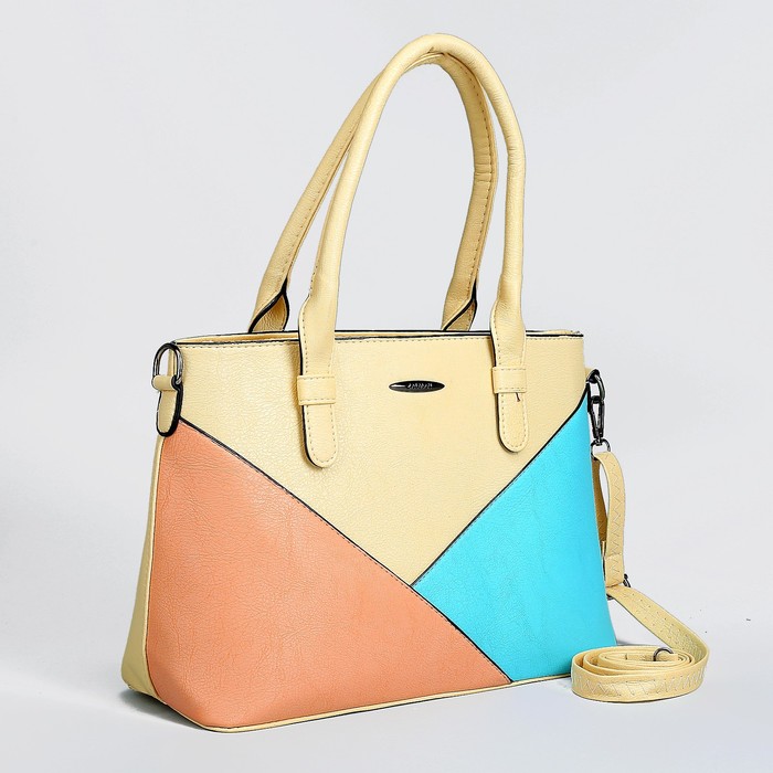 Сумка женская, отдел с перегородкой на молнии, наружный карман, длинный ремень, цвет бежевый