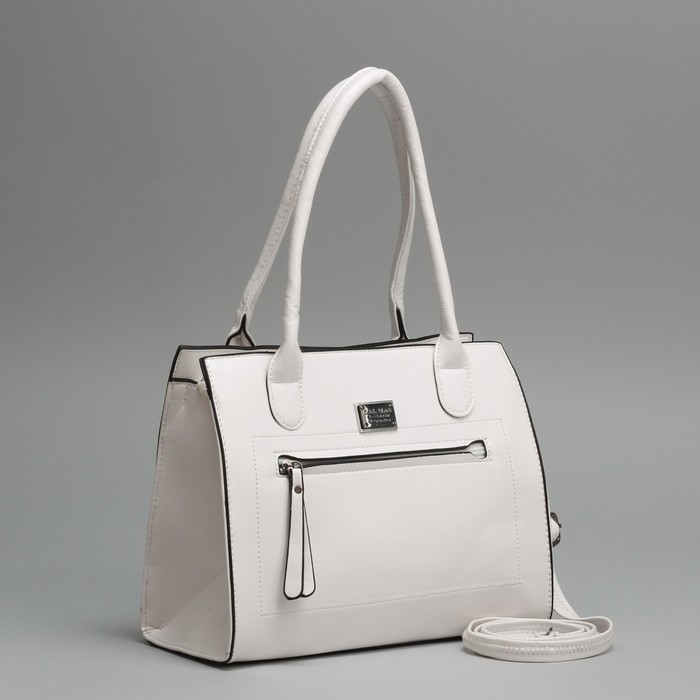 Сумка женская, отдел на молнии, 2 наружных кармана, длинный ремень, цвет белый