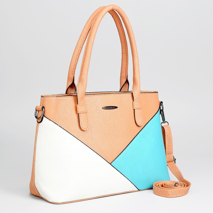 Сумка женская на молнии, отдел с перегородкой, наружный карман, длинный ремень, цвет персиковый