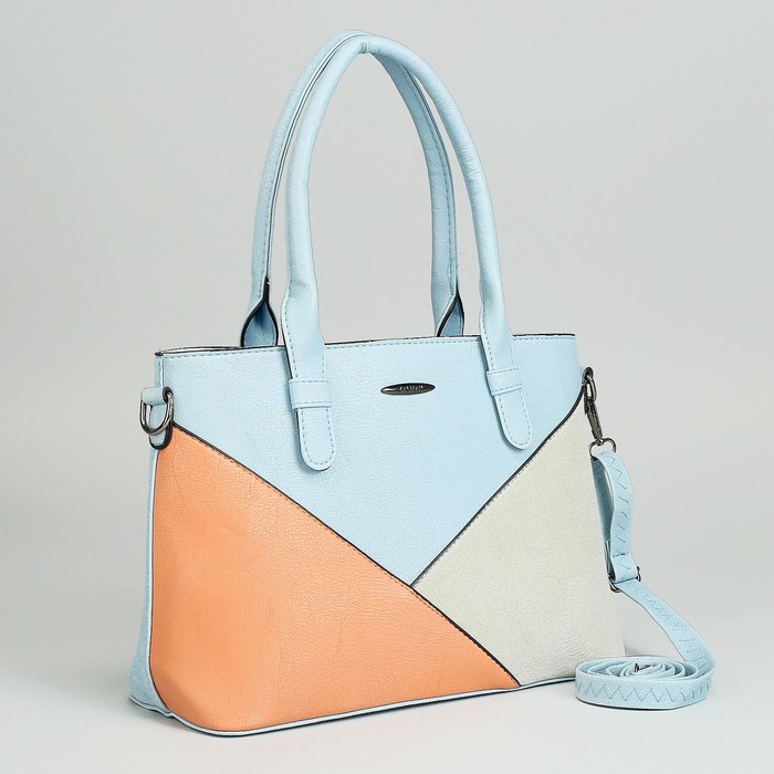 Сумка женская, отдел с перегородкой на молнии, наружный карман, длинный ремень, цвет голубой