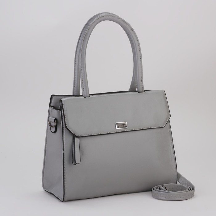 Сумка женская, отдел на молнии, 2 наружных кармана, длинный ремень, цвет серый