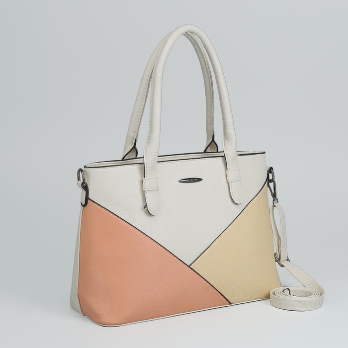 Сумка женская, отдел с перегородкой на молнии, наружный карман, длинный ремень, цвет белый