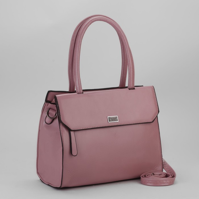 Сумка женская, отдел на молнии, 2 наружных кармана, длинный ремень, цвет розовый