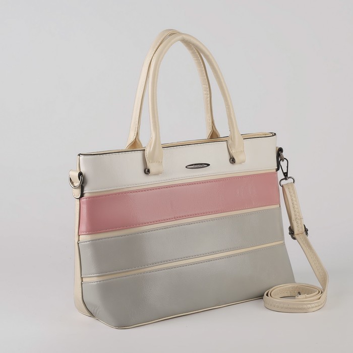 Сумка женская, отдел с перегородкой на молнии, наружный карман, длинный ремень, цвет бежевый