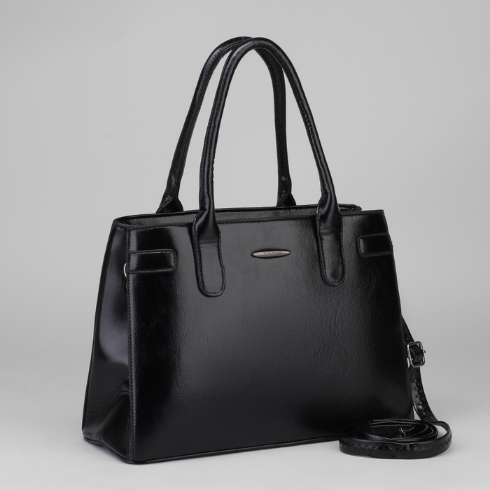 Сумка женская, 2 отдела на молнии, наружный карман, длинный ремень, цвет чёрный